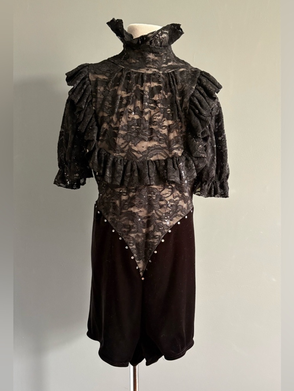 Kids Dance Costume Black Lace Ruffle Leotard